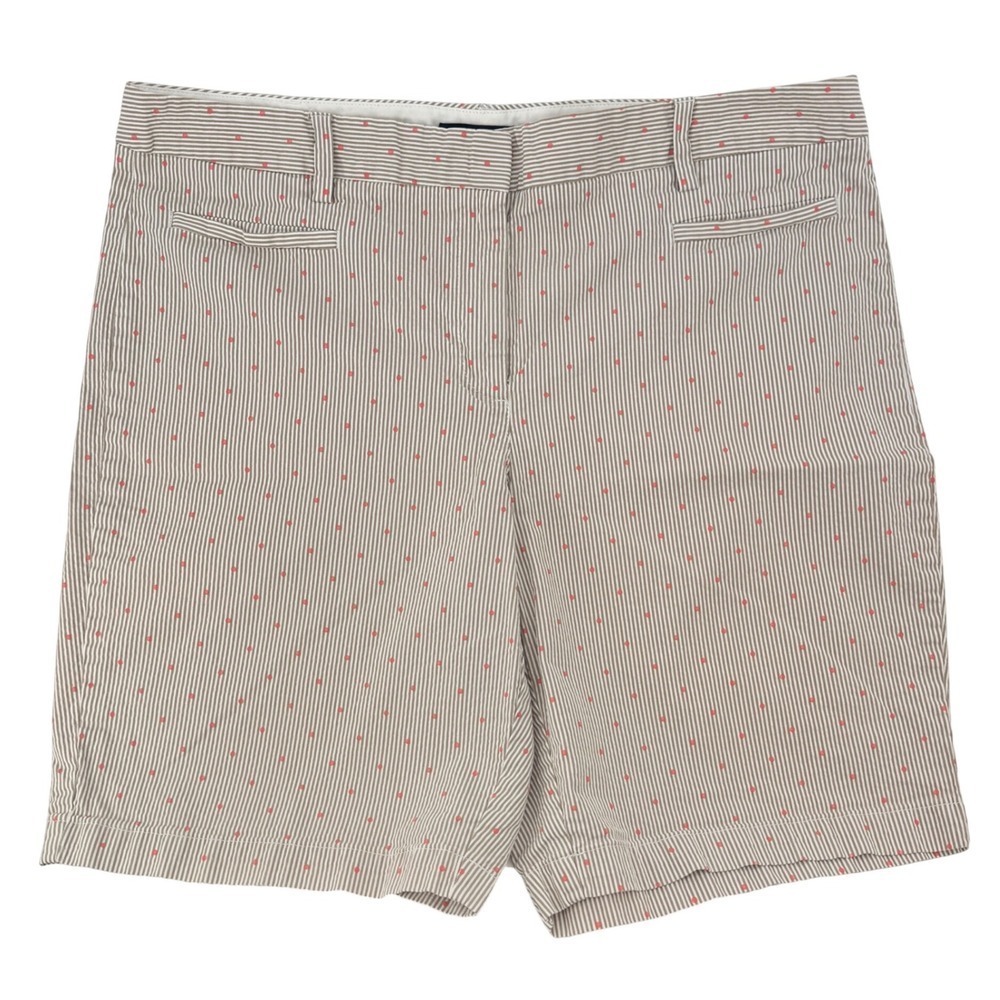 Lands' End Shorts Womens 16 Fit 2 Tan White Stripe Red Diamond Chino Cotton Chic